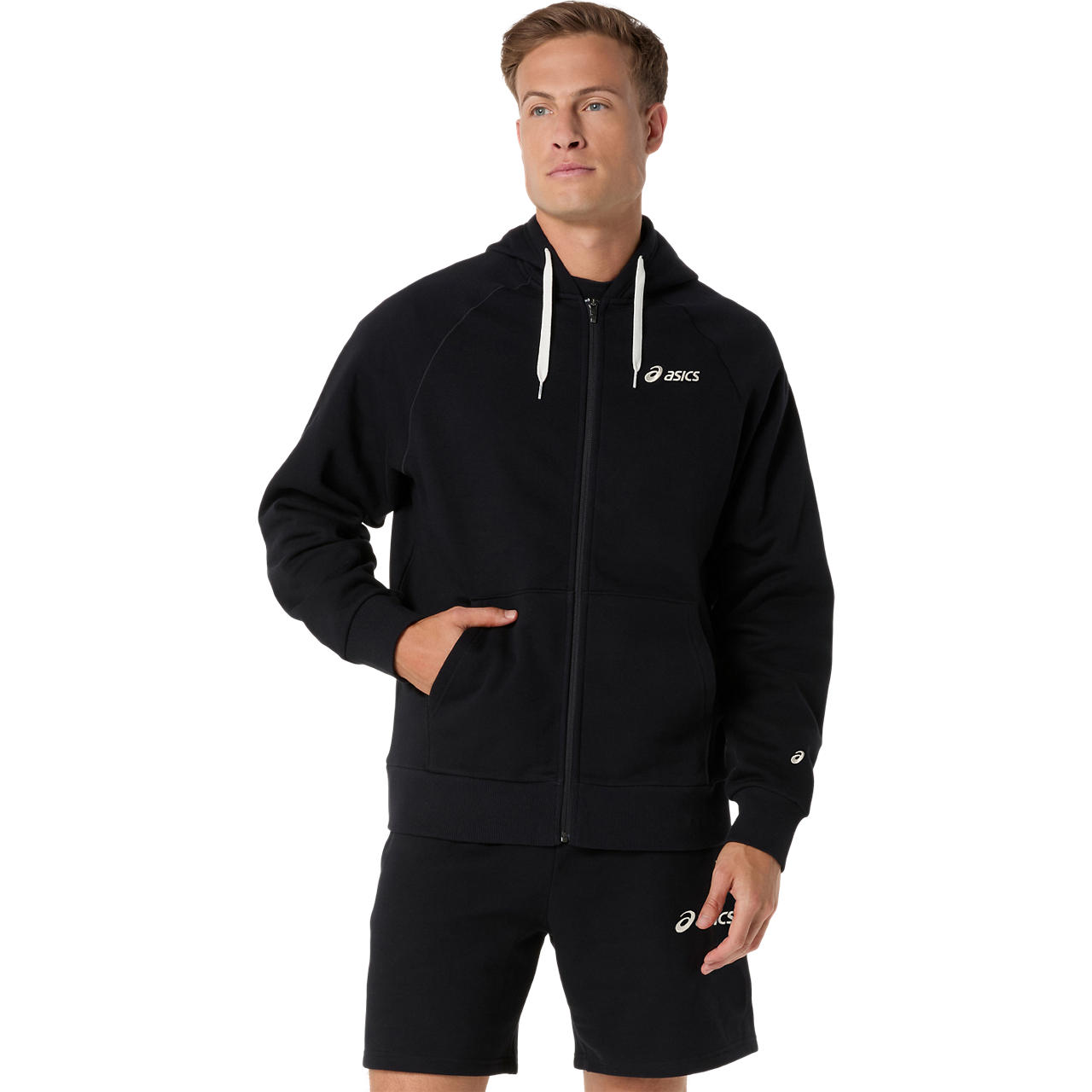 Polerón ASICS Logo Fleece Full Zip Hoodie - Masculino - Negro
